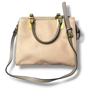 Kurt Geiger London Emma Leather Satchel Crossbody Tote Blush Pink White Beige